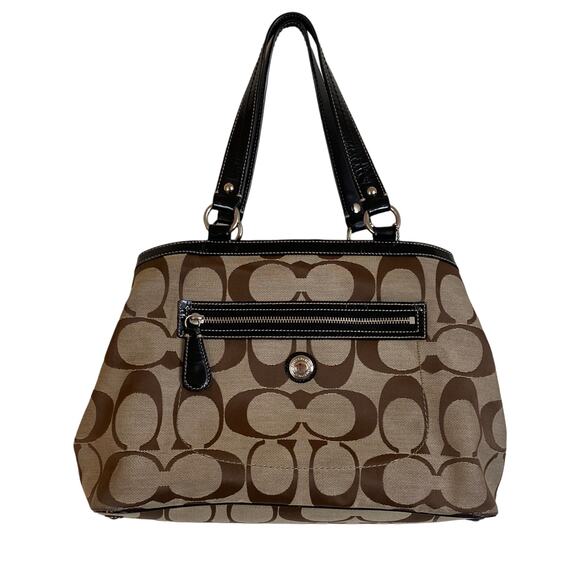 Gorgeous Coach Laura Signature Carryall Bag Tote Satchel Brown Khaki Laptop - Picture 1 of 8